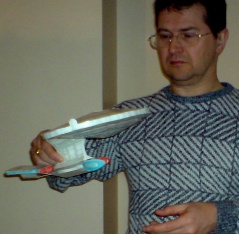 The author holding the finished model